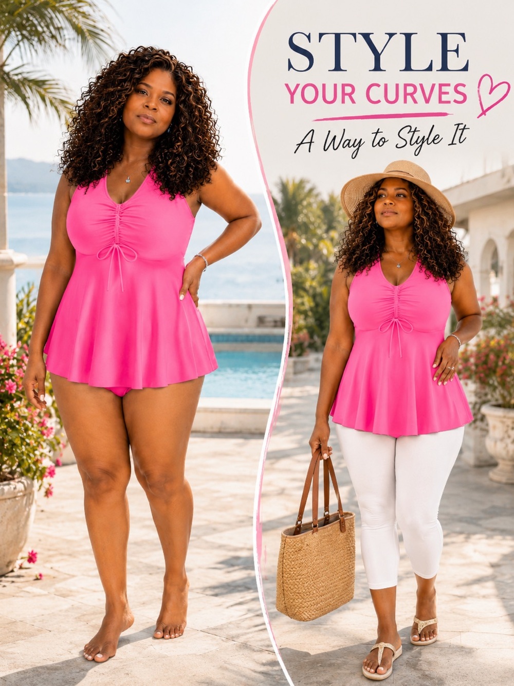 Pink Tankini Set 4XL Tummy Control Style Your Curves